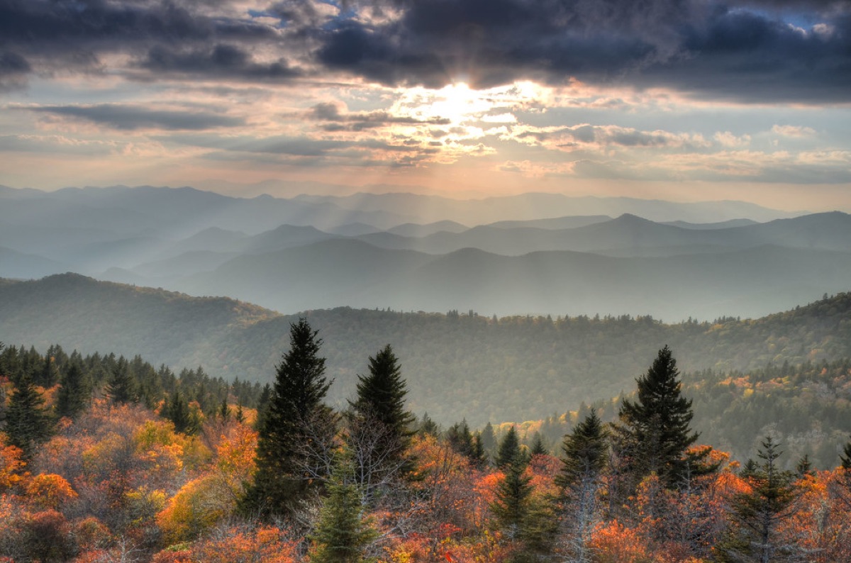 Autumn light over Blue Ridge mountain ridgelines